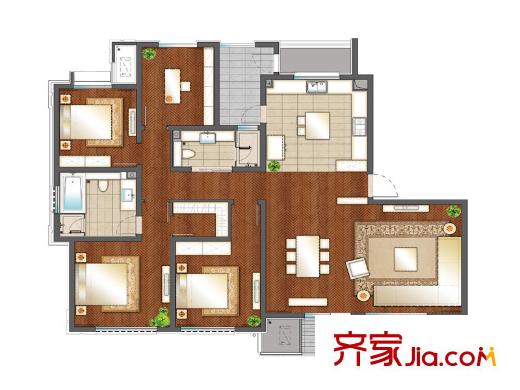 朗詩玲瓏嶼一期6、9、10號樓標(biāo)準(zhǔn)層B2戶型 3室2廳2衛(wèi)1廚
