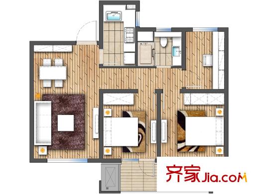 朗詩玲瓏嶼一期6、9、10、11號樓標(biāo)準(zhǔn)層C1戶型 3室2廳1衛(wèi)1廚