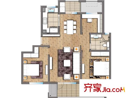 朗詩玲瓏嶼一期6、9、10、11號樓標(biāo)準(zhǔn)層A1戶型 3室2廳1衛(wèi)1廚