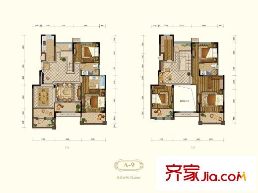 恒輝假日廣場(chǎng) 一期09#標(biāo)準(zhǔn)層A-9戶型 5室3廳4衛(wèi)1廚