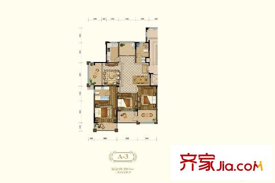 恒輝假日廣場(chǎng)一期2#、3#標(biāo)準(zhǔn)層A-3戶型 3室2廳2衛(wèi)1廚