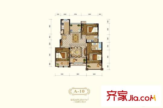 恒輝假日廣場一期2#、3#標(biāo)準(zhǔn)層A-10戶型 3室2廳2衛(wèi)1廚