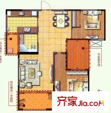 鑫苑世家A2戶型90平方米 2室2廳1衛(wèi)1廚
