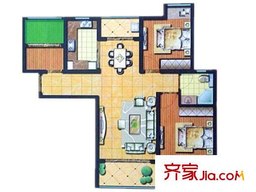 鑫苑世家二期78/79號樓B3戶型 3室2廳1衛(wèi)1廚