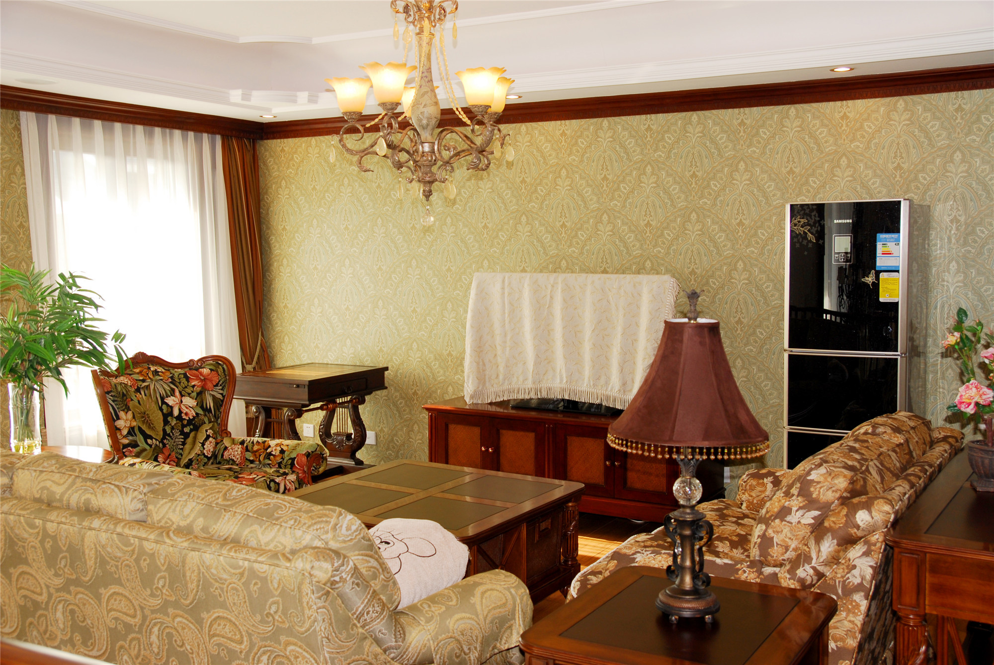 别墅装修,140平米以上装修,富裕型装修,客厅,混搭风格,黄色,电视背景墙