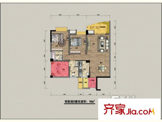 美林西岸3、4、7、8#D戶型奇數(shù)層  2室1廳2衛(wèi)1廚