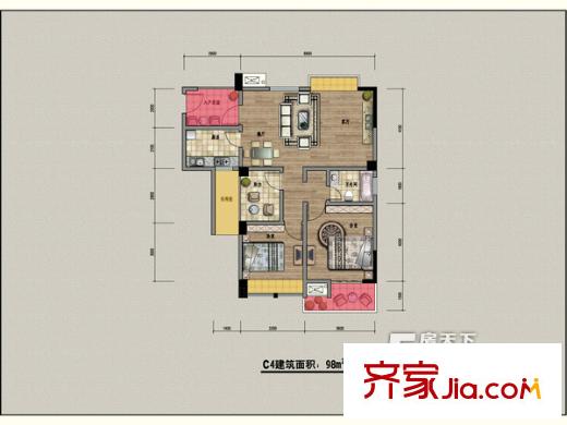 美林西岸1、7、8#C4戶型  2室1廳1衛(wèi)1廚