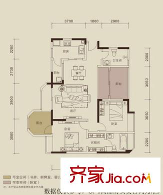 凱泰歐城B2戶型圖 2室2廳2衛(wèi)1廚