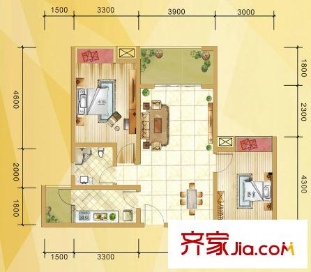 同立悅城C2戶型 2室2廳1衛(wèi)1廚