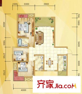 同立悅城B1戶型 3室2廳1衛(wèi)1廚