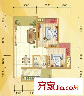 同立悅城A1戶型 2室2廳1衛(wèi)1廚