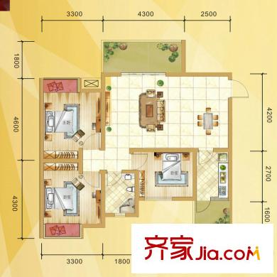 同立悅城E3戶型 3室2廳1衛(wèi)1廚