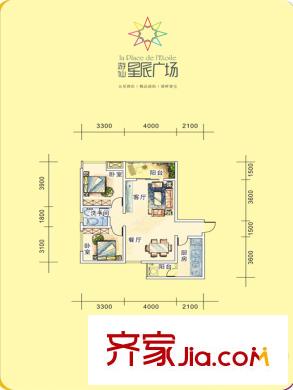 游仙星辰廣場(chǎng)戶型圖 2室2廳1衛(wèi)1廚