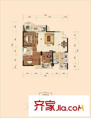 樹高威尼斯城C3戶型 3室2廳2衛(wèi)1廚