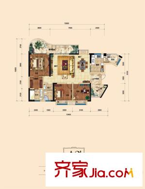 樹(shù)高威尼斯城A2’戶型 3室2廳2衛(wèi)1廚