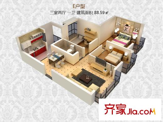 中瑋海潤廣場E戶型模型圖 