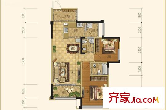 三江國際麗城C區(qū)瀾岸C區(qū)瀾岸D戶型 2室2廳2衛(wèi)1廚