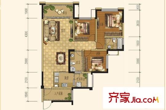 三江國際麗城C區(qū)瀾岸C區(qū)瀾岸F戶型 3室2廳2衛(wèi)1廚