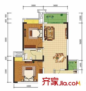 卓信金楠天街二期F戶(hù)型 2室2廳1衛(wèi)1廚