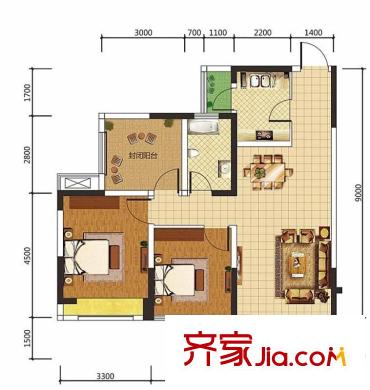 卓信金楠天街二期C戶(hù)型 3室2廳1衛(wèi)1廚