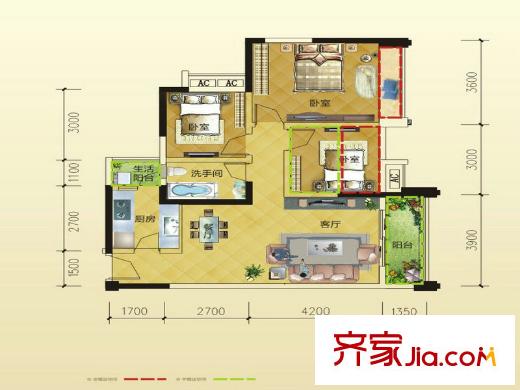 東城尚品D2 2室2廳1衛(wèi)1廚