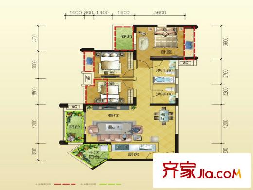 東城尚品D1 3室2廳2衛(wèi)1廚
