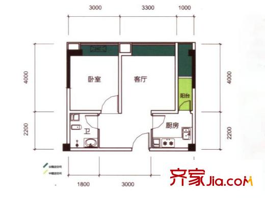華美美立方9號(hào)樓D1戶(hù)型 1室1廳1衛(wèi)1廚