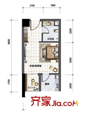 五和蘋果國(guó)際社區(qū)A2商務(wù)公寓 1室1衛(wèi)1廚