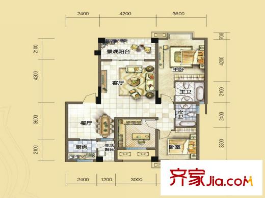 匯川喜來(lái)公社F1戶型 3室2廳2衛(wèi)1廚