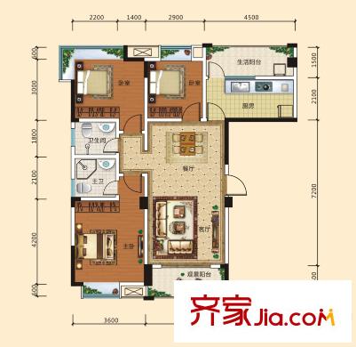 啟明星康林水郡1-A戶(hù)型 3室2廳2衛(wèi)1廚