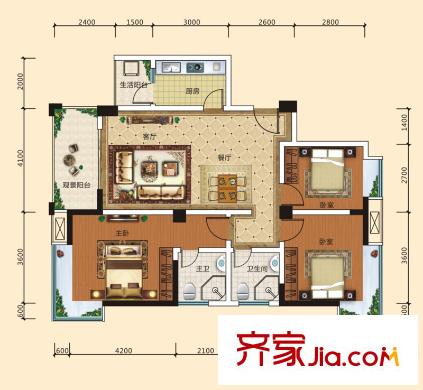 啟明星康林水郡4-F戶(hù)型 2室2廳1衛(wèi)1廚