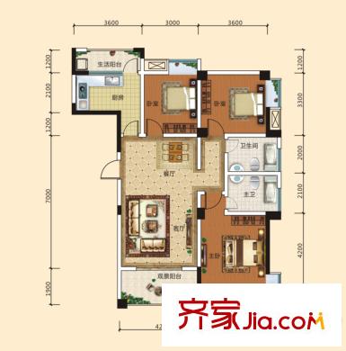 啟明星康林水郡4-H戶(hù)型 3室2廳2衛(wèi)1廚
