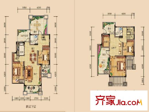上馬?觀花府邸C8躍層戶型 4室3廳2衛(wèi)1廚