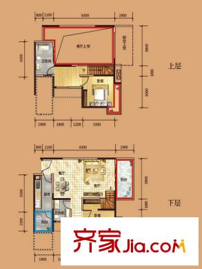 紫金城D1戶型 2室2廳2衛(wèi)1廚