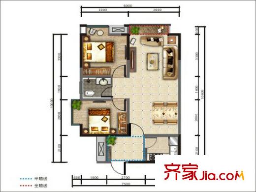 新泰國際B1戶型 2室2廳2衛(wèi)1廚