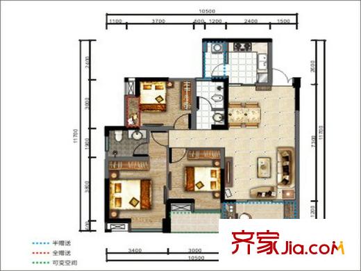 新泰國際B3戶型 3室2廳2衛(wèi)1廚
