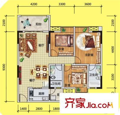三江尚城一期戶型單-A5戶型 3室2廳2衛(wèi)1廚