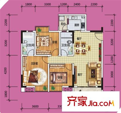 三江尚城一期戶型單-B1戶型 3室2廳2衛(wèi)1廚