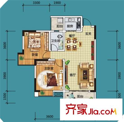 三江尚城一期戶型單-A3戶型 2室2廳1衛(wèi)1廚