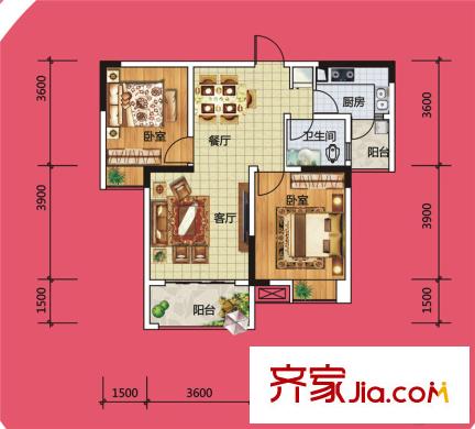 三江尚城一期戶型單-A2戶型 2室2廳1衛(wèi)1廚