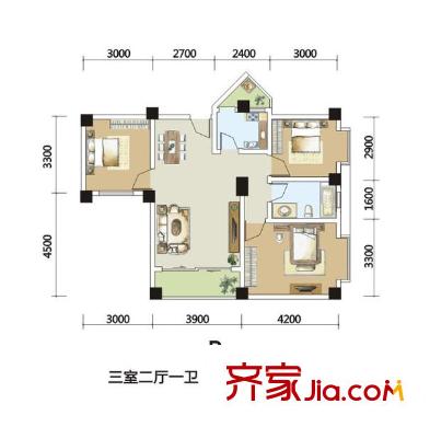 芙蓉金座戶型圖B 3室2廳1衛(wèi)1廚