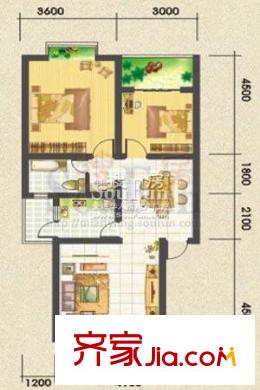 新城優(yōu)家戶型圖2號樓E戶型 2室2廳1衛(wèi)1廚