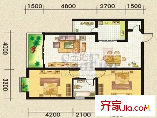 新城優(yōu)家戶型圖2號樓C戶型 2室2廳1衛(wèi)1廚