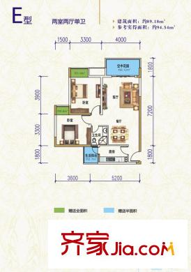 圣苑塞納陽光曦岸E戶型 2室2廳1衛(wèi)1廚