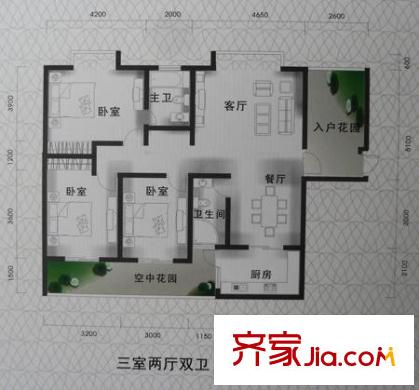 晶藍尚城戶型圖A1-A 3室2廳2衛(wèi)