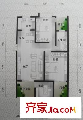 晶藍尚城戶型圖B1-A 3室2廳1衛(wèi)