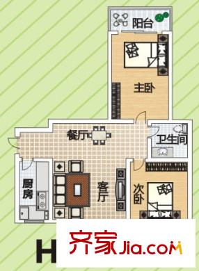 凝祥曉月戶型圖H 2室2廳1衛(wèi)