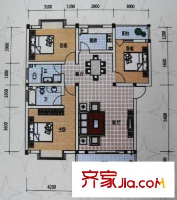 萬向五星花園戶型圖E 3室2廳2衛(wèi)