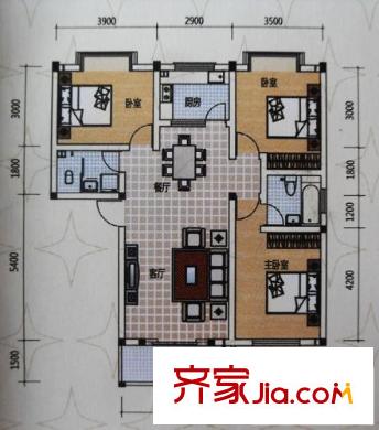 萬向五星花園戶型圖B 3室2廳2衛(wèi)