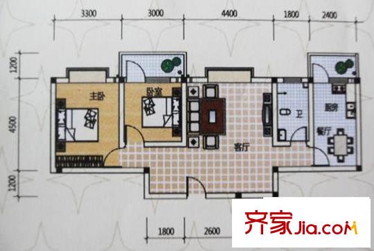 萬向五星花園戶型圖G 2室2廳1衛(wèi)